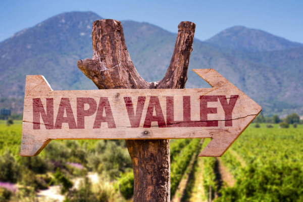 napa valley wood sign in the vineyard