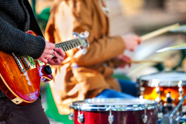 napa valley outdoor summer concert series close up on guitar and drums